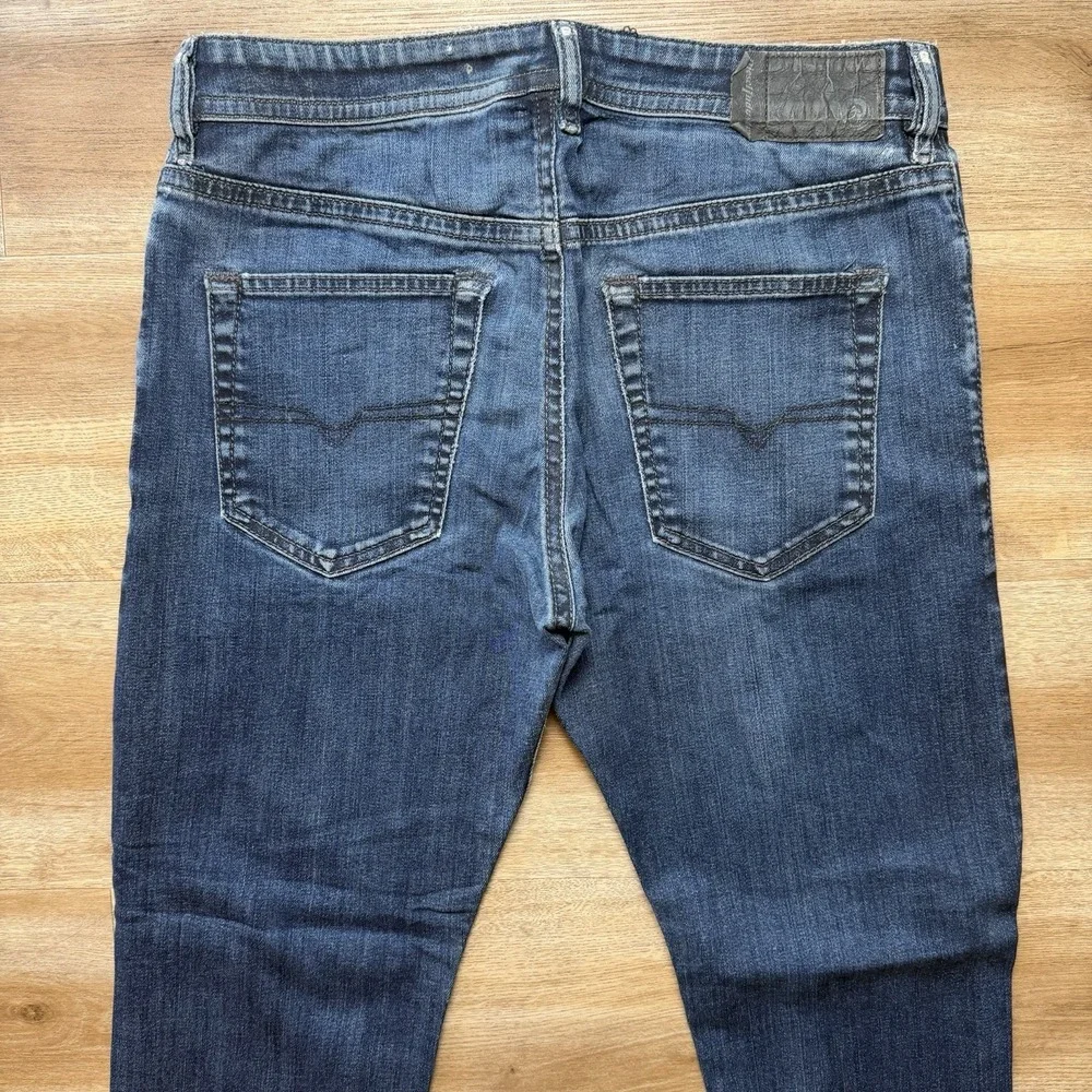 Diesel Buster Jeans Men 31x28 Blue Slim Tapered Stretch Dark Wash 0607A (Hemmed)